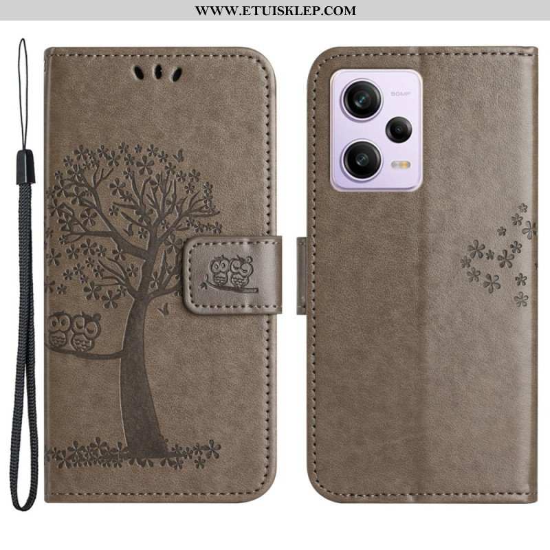 Etui Folio do Poco X5 5G z Łańcuch Drzewo Stringów I Sowy
